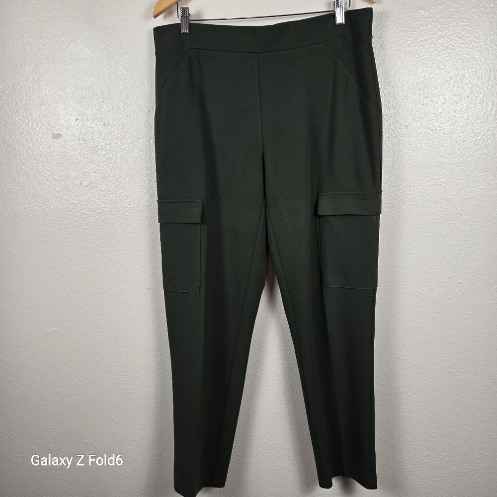 NYCC Olive Green Cargo Ankle Pants 14‎ Stretch Polyester Spandex Workwear